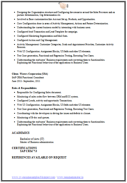 Sap crm resume